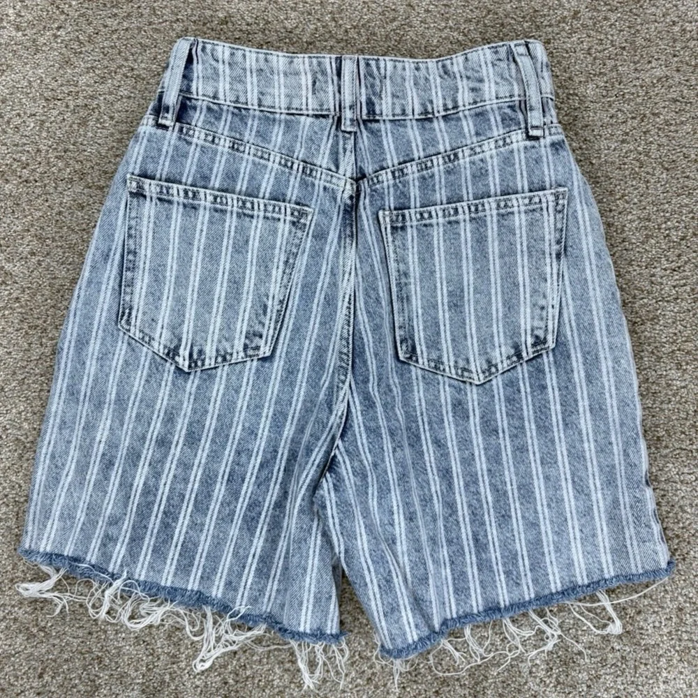 Free People Dogtown Cutoff Denim Shorts Womens 26 Blue Striped High Rise Pleated